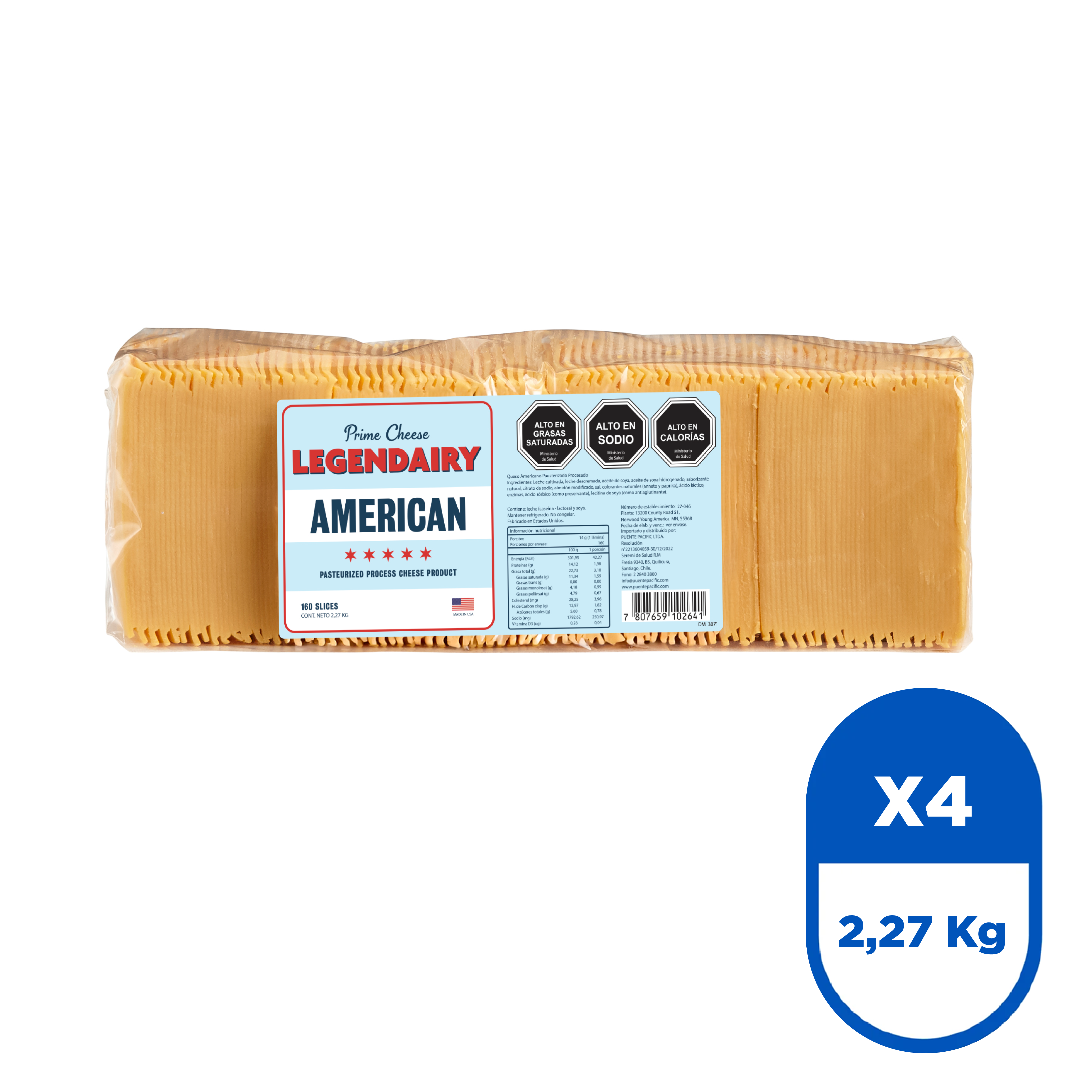 Queso Americano Cheddar 2,27 Kg - 160 slices (Caja 4 Un.)